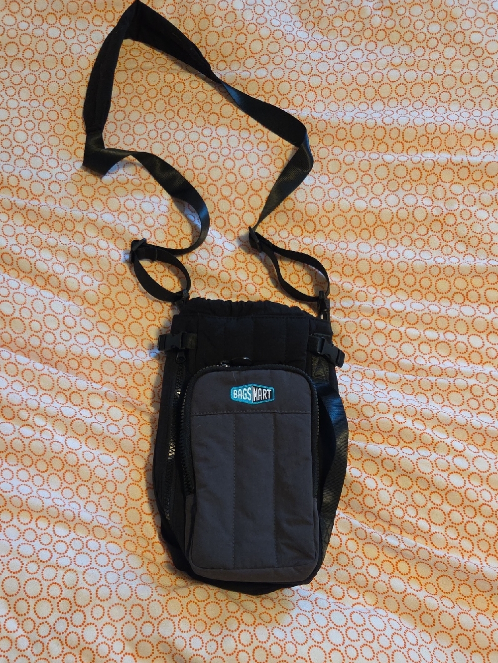 Black Crossbody Water Bottle Holder and Phone Pouch